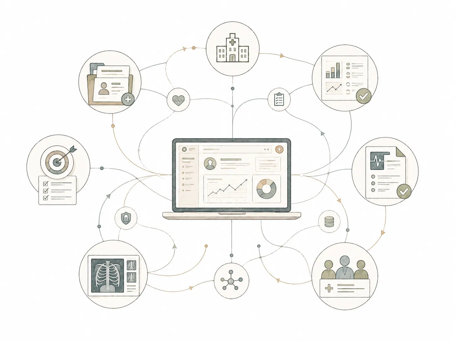 Illustration de la santé numérique et des systèmes d'information connectés.